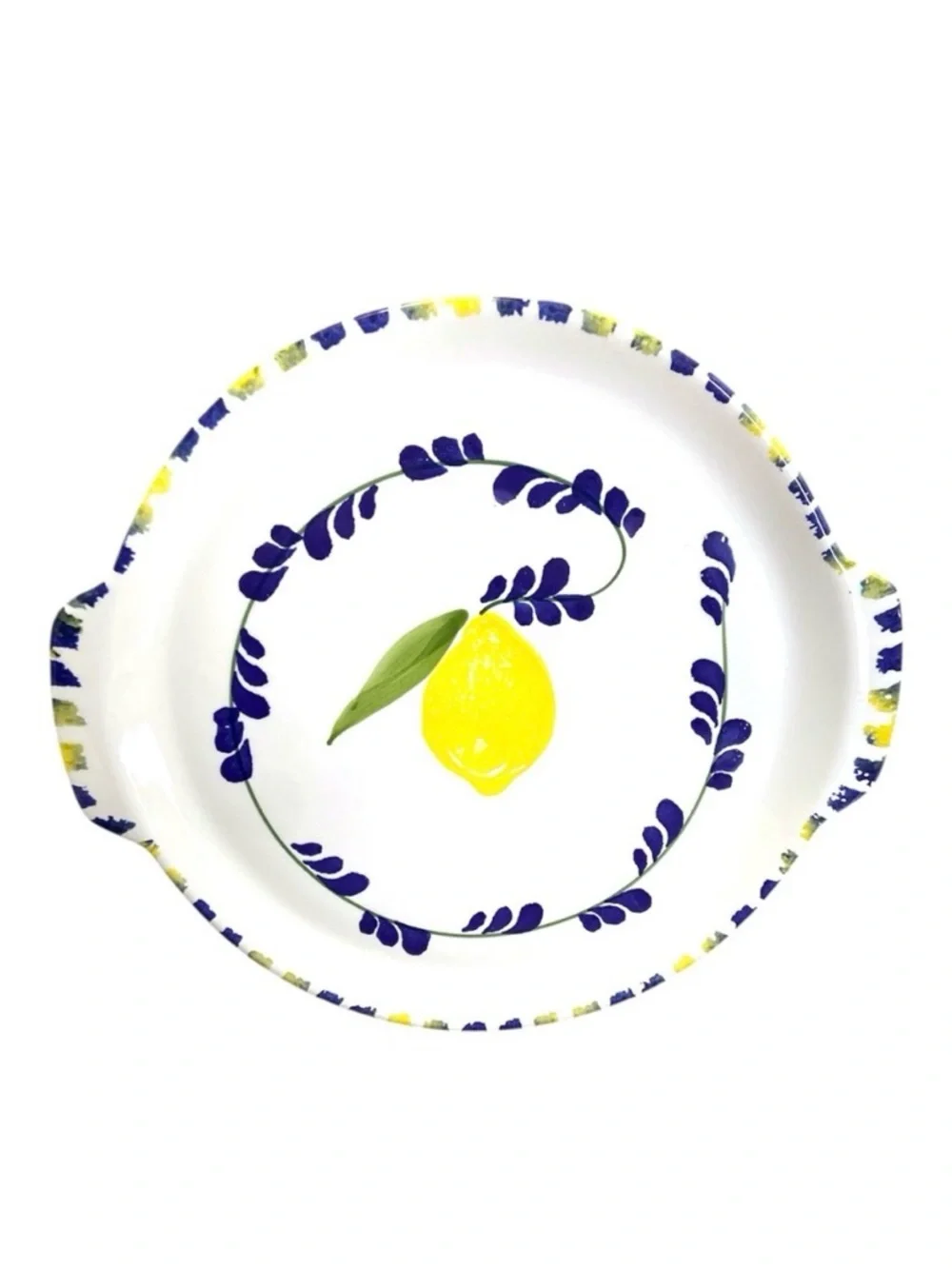 Large‎ Hand Painted Lemon Platter Italian Ceramic Serving Dish with Handles 14”